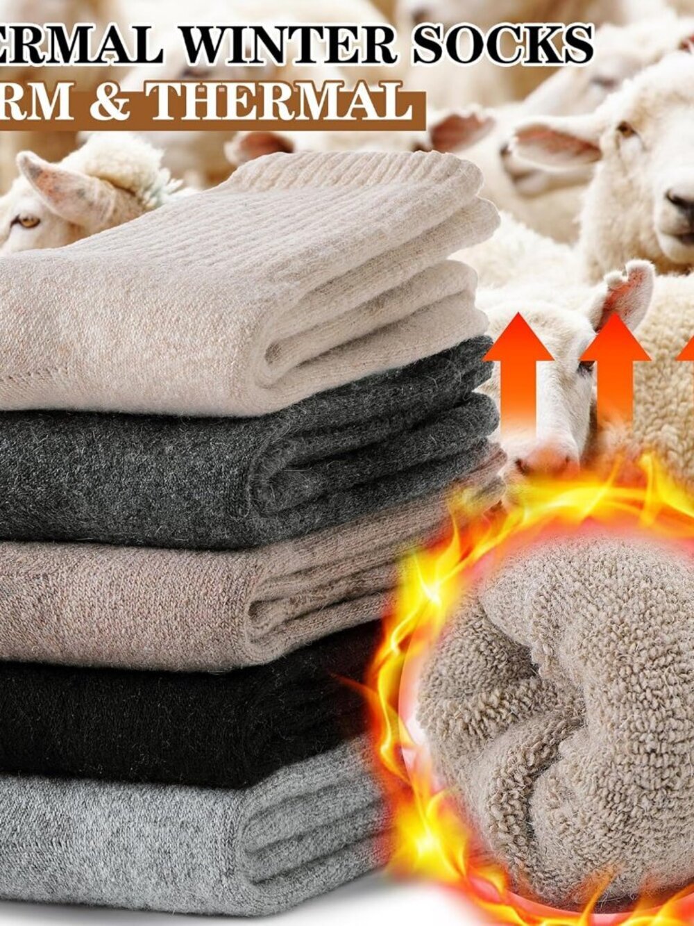 5 Pairs Womens Merino Wool Socks Hiking Warm Winter Thick Thermal Crew Cozy Cabi - Picture 2 of 6